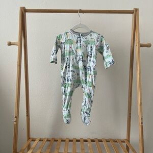 Mud Pie Green and White Vehicle Print Footie
